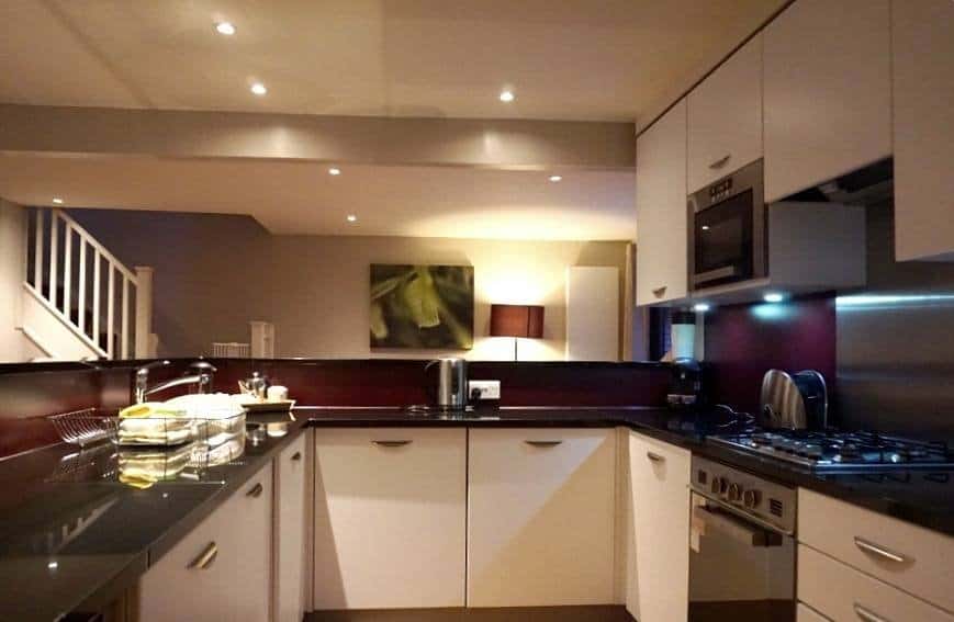 Inside the kitchen of a lodge you will find a dishwasher, oven, microwave, toaster, fridge with freezer compartments, tasssimo machine and wine cooler