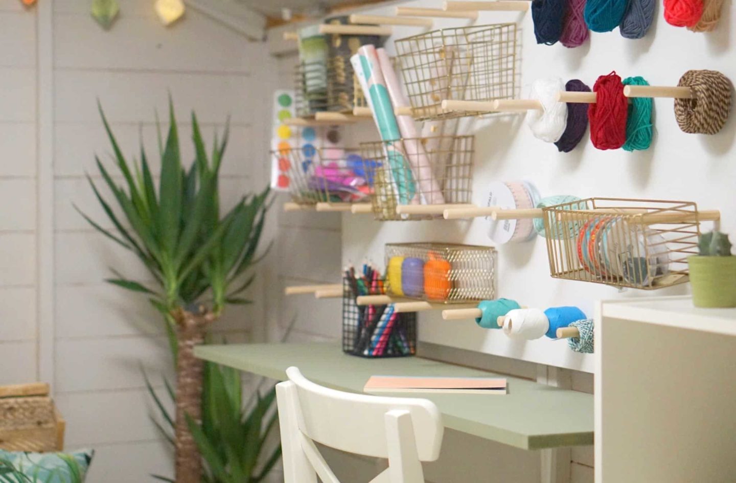 An outdoor crafting area in my garden office, made from a garden shed extraordinarychaos.com