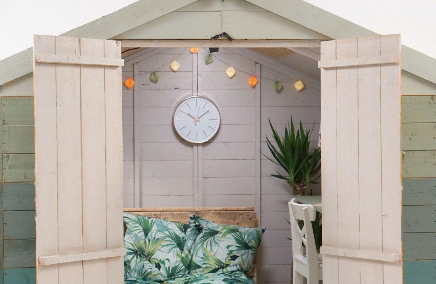 A finished Garden Office decorated with up-cycled furniture extraordinarychaos.com