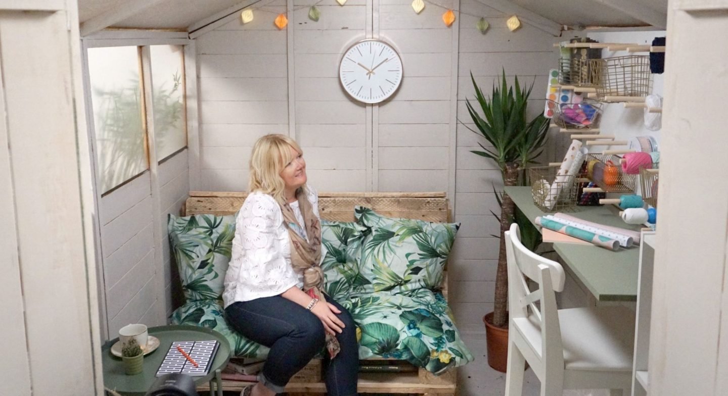 The interior of my garden office, crafting room, with up cycled furniture extraordinarychaos.com