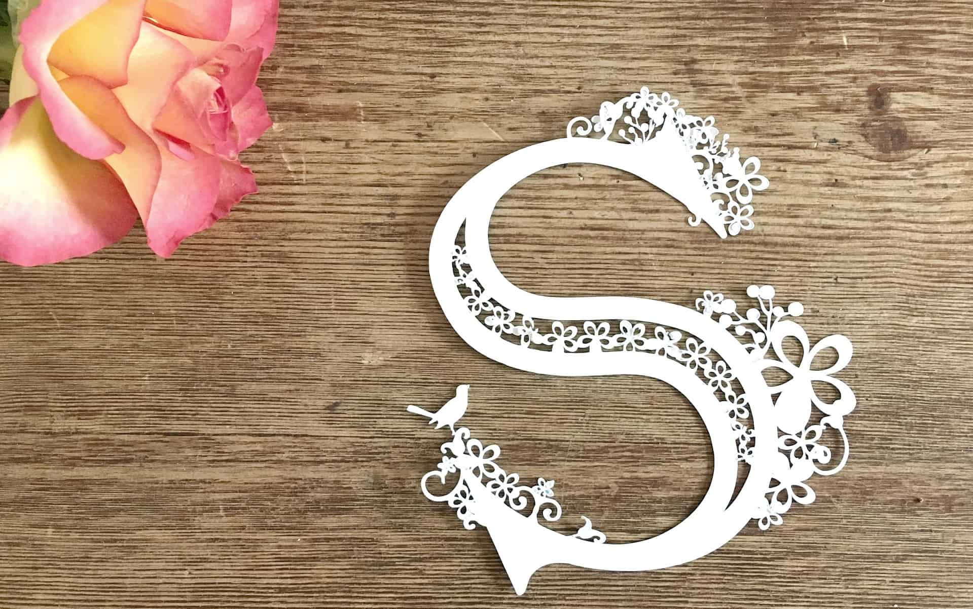 Paper-cut Monogram S made with the Cricut Maker www.extraordinarychaos.com