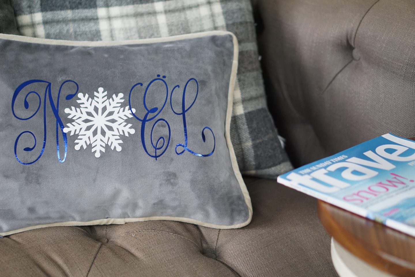 Noel Cushion with layered vinyl