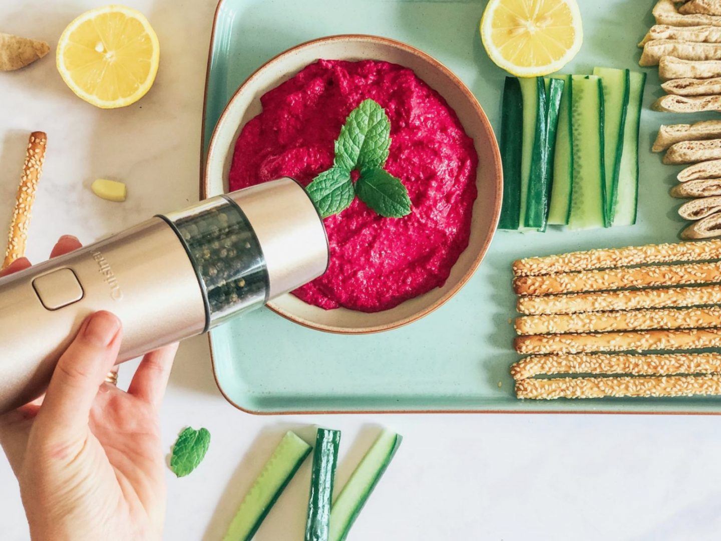 Dip ideas for summer, beetroot houmous recipe