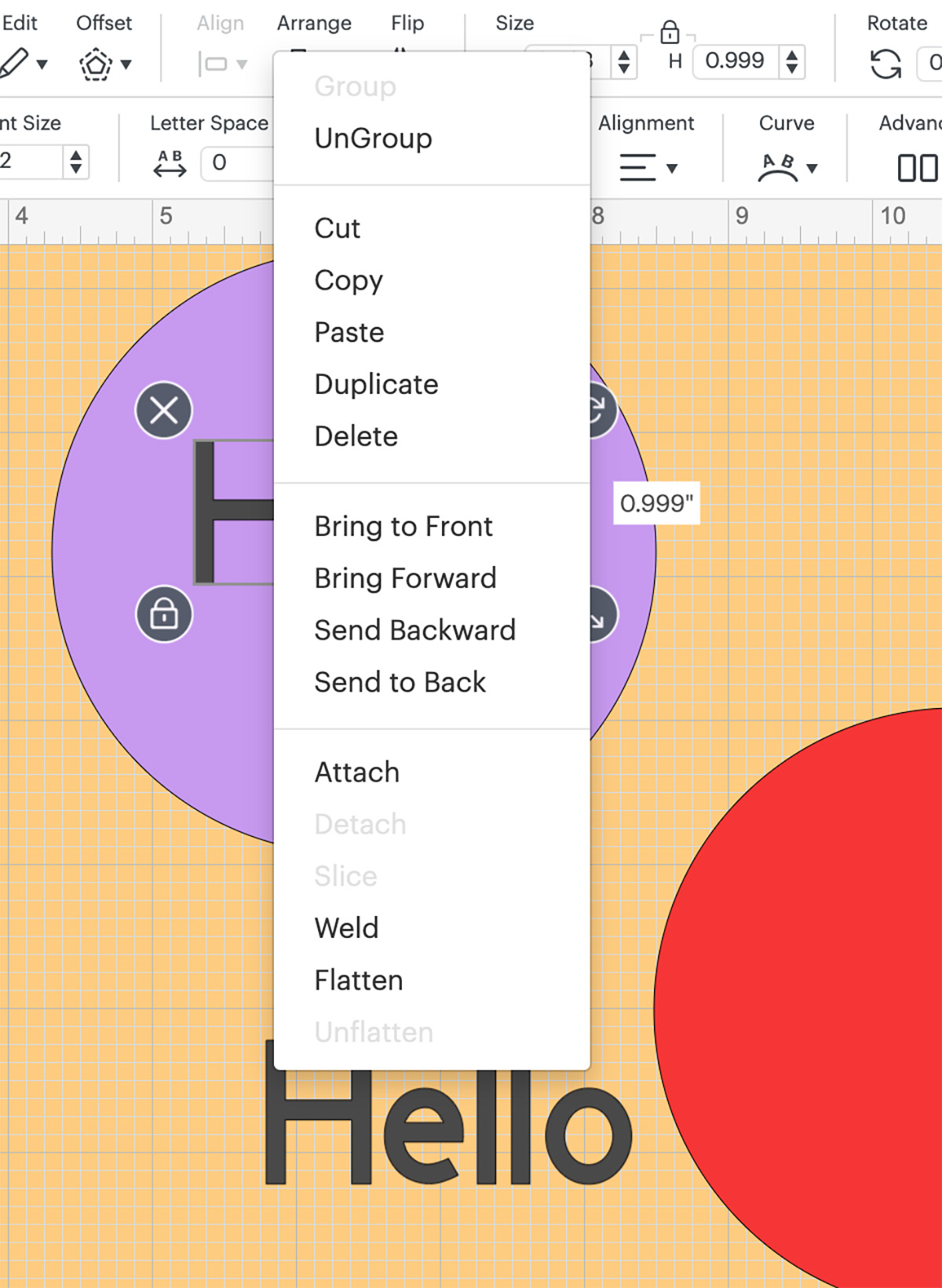 Right click shortcuts on Cricut