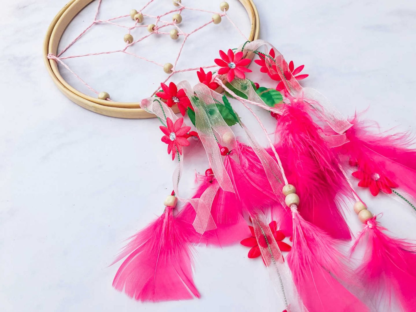 Making a pink dream catcher