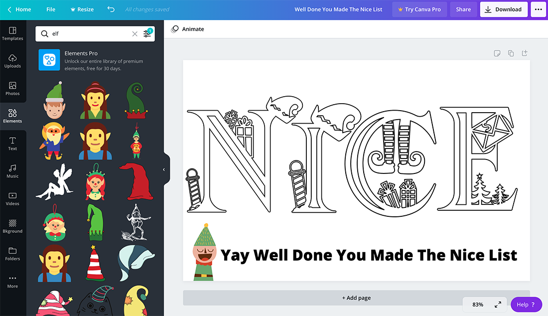 Click text and elements to add notes from your Elf