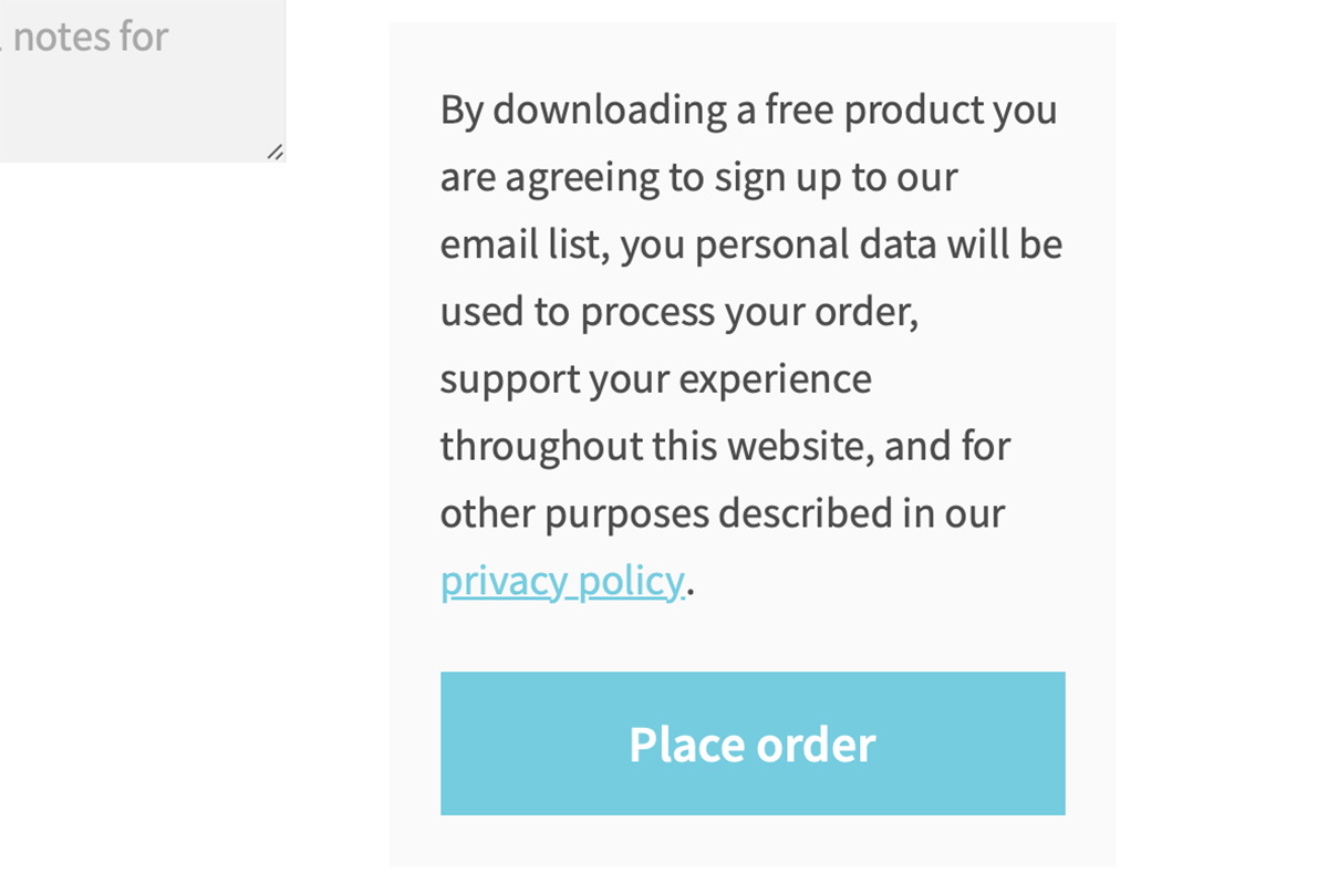 Scroll down and click place order