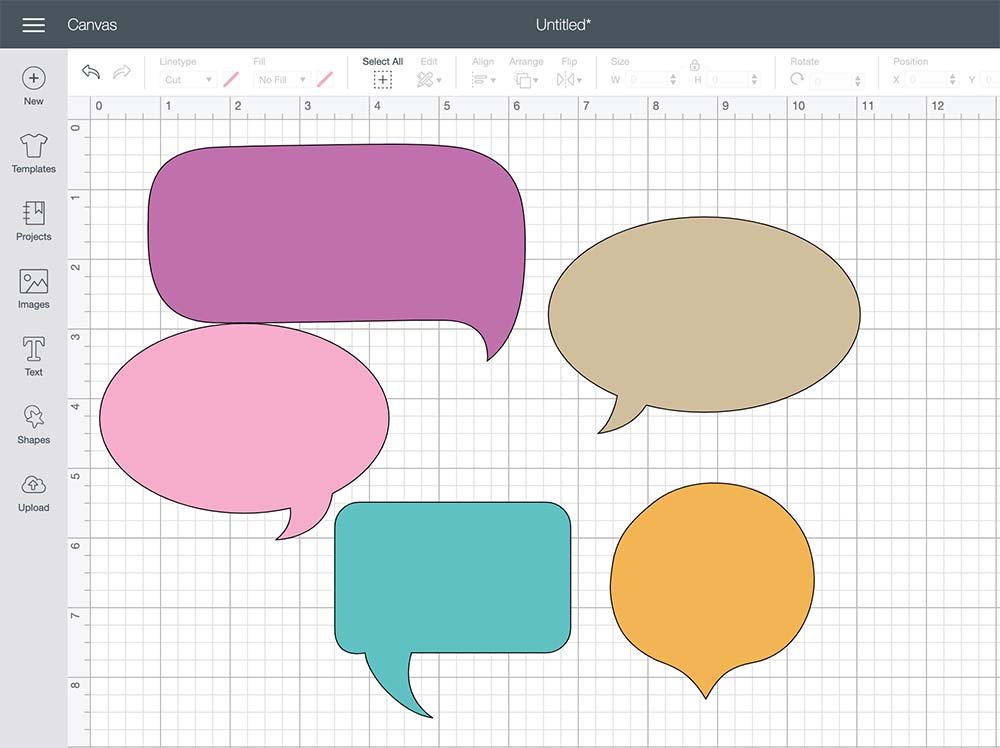 Choose your speech bubbles in Cricut Design Space.