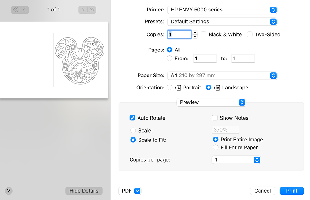 How to print your pride Mickey Card