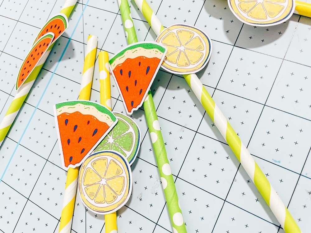 Printable Summer Fruit Straw Topper sheet for Summer party ideas