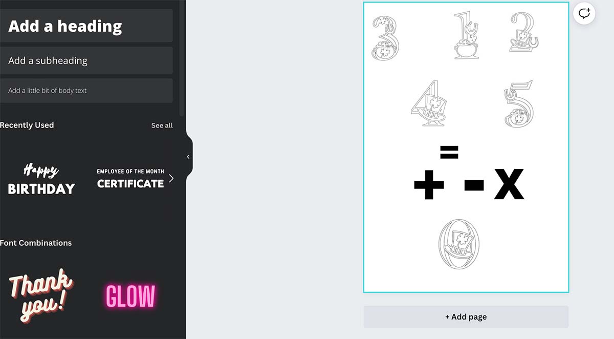 Add headings and choose the signs on your keyboad