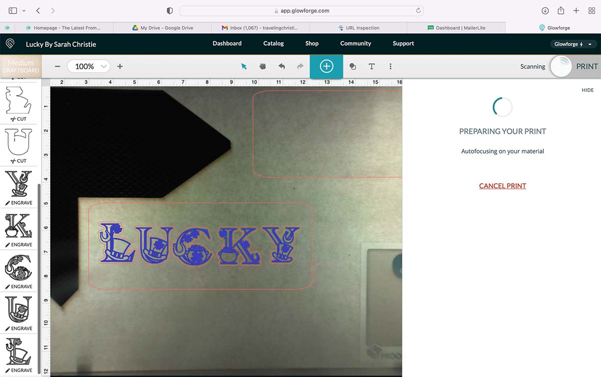 position your engraved letters within the outline within the rectangle