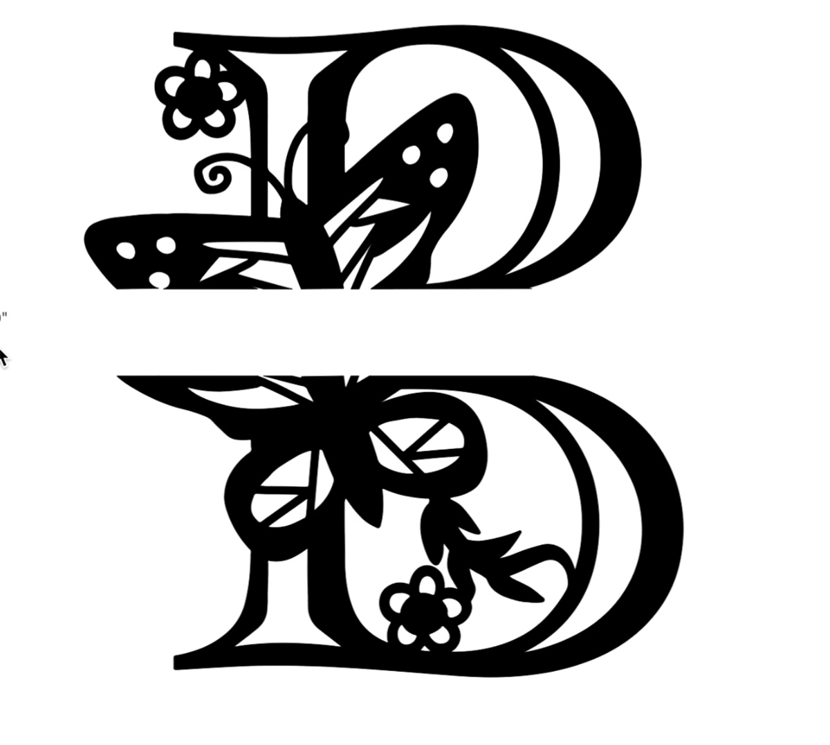 split the letter in half by slicing with a square