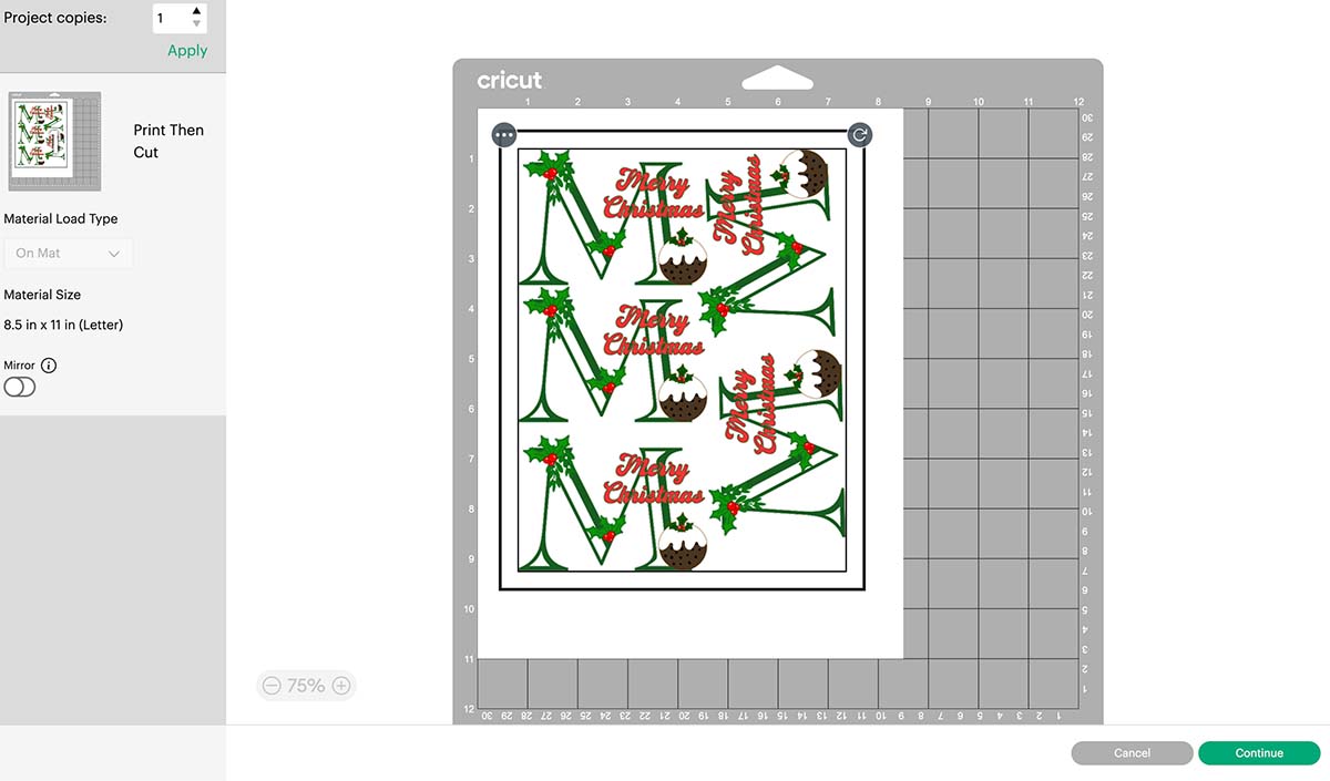 Print preview in Cricut Design Space