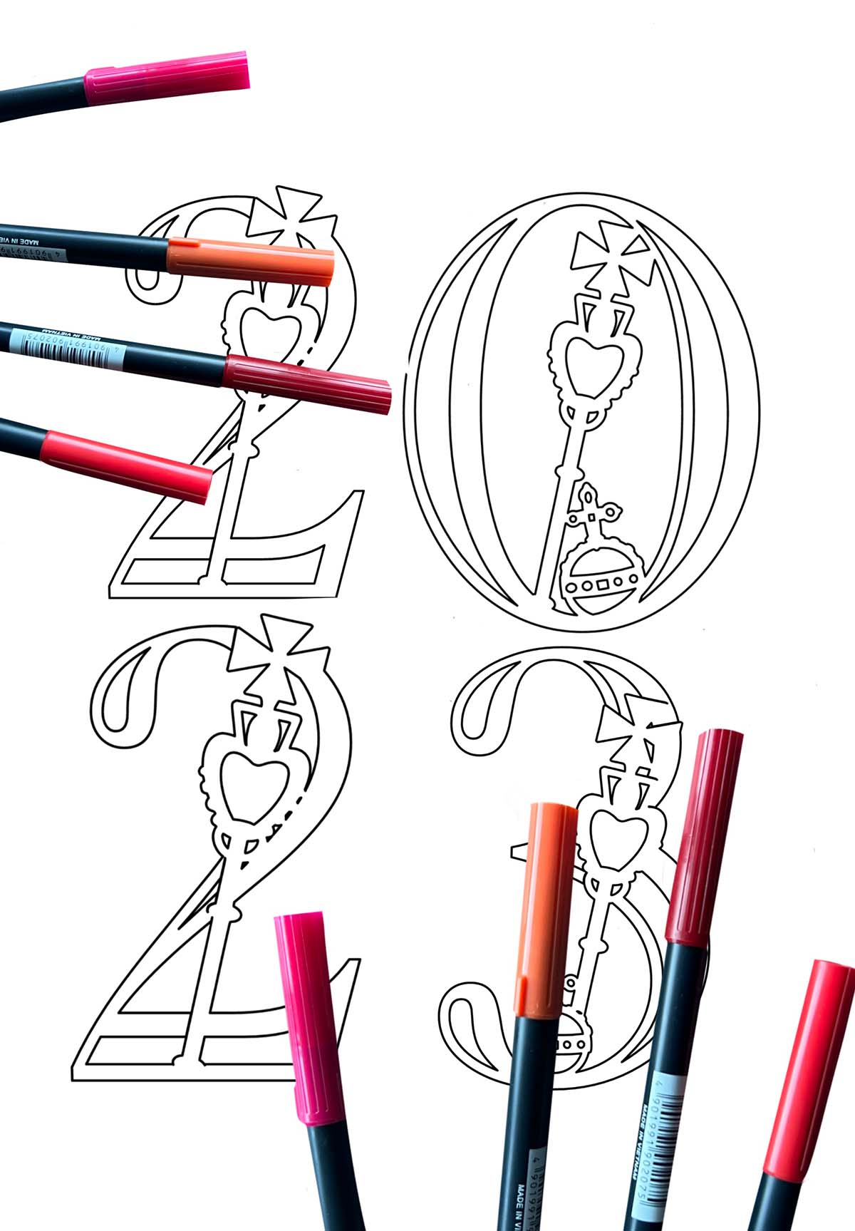 Royal Coronation Coloring Alphabet and Number Set
