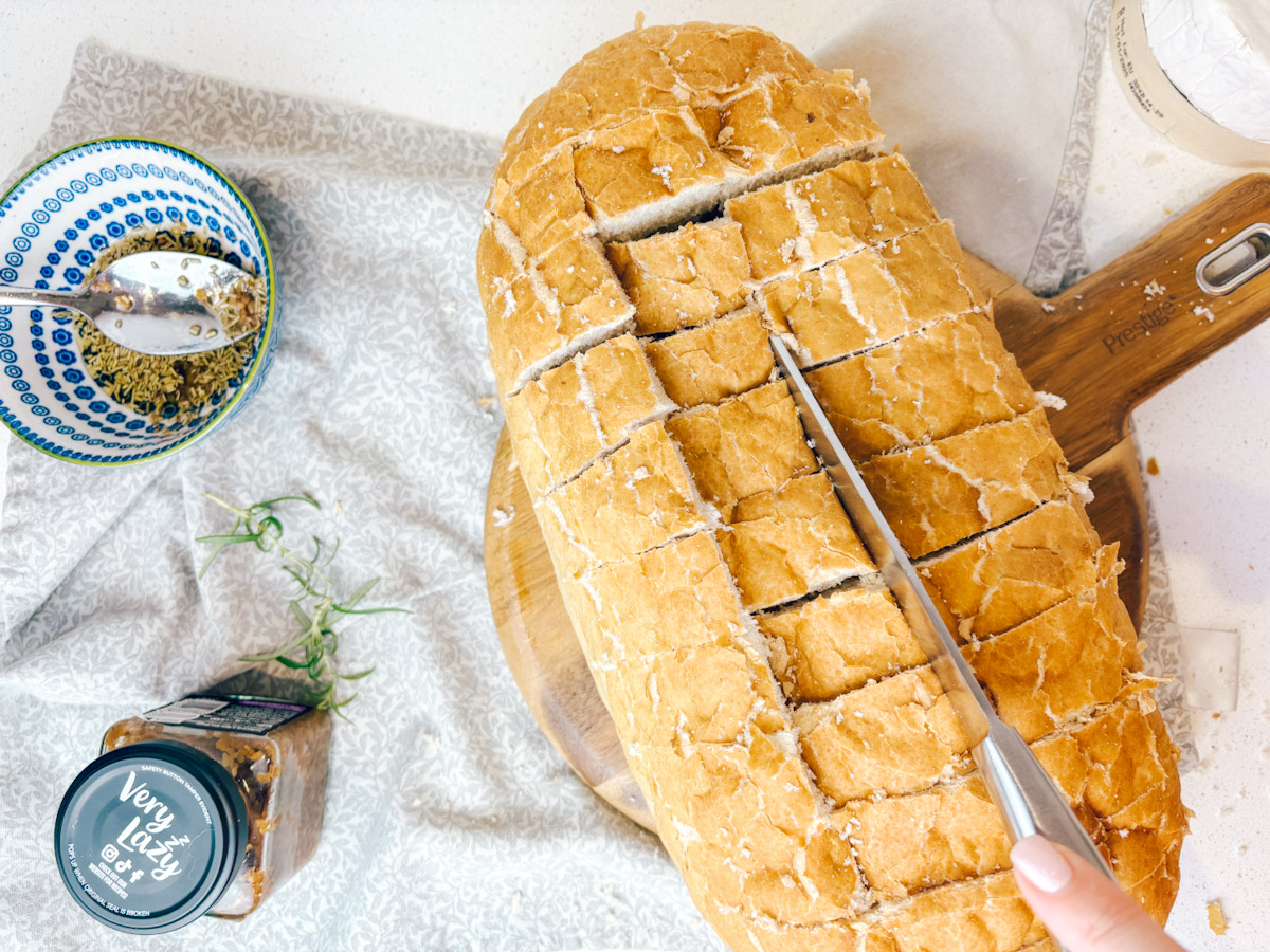 Slice the bread to create squares