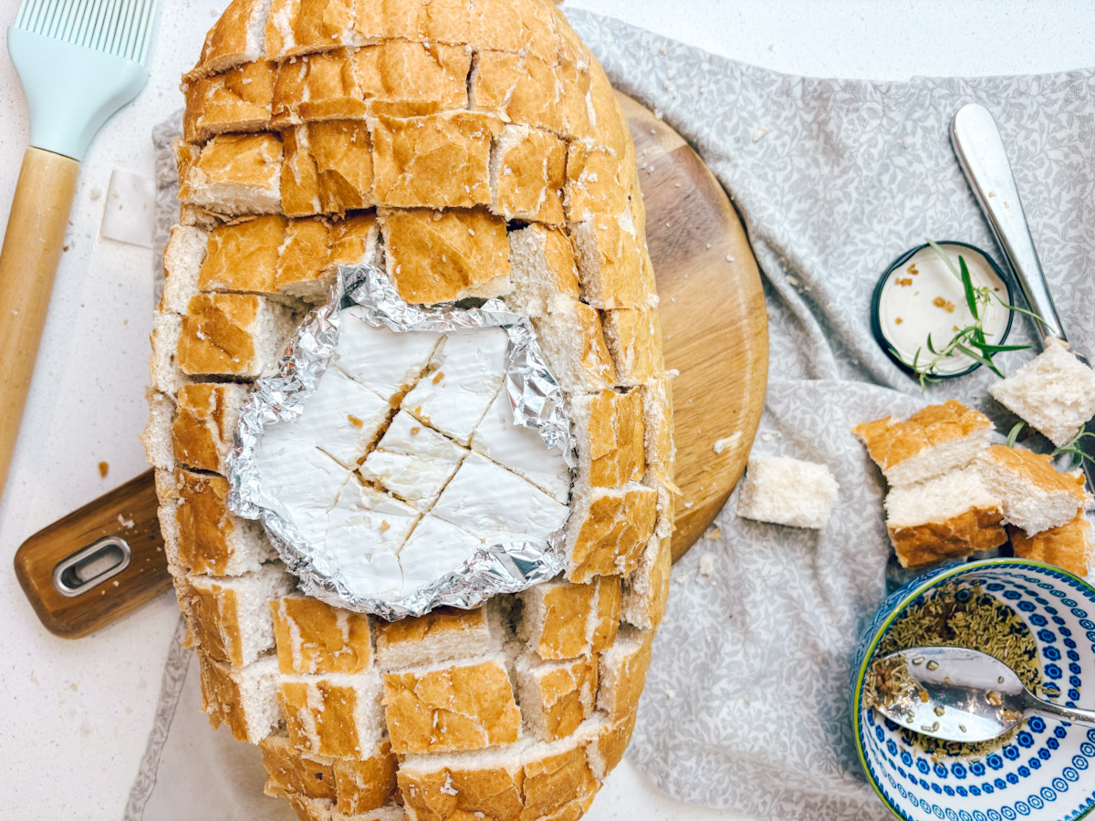 cut a circle and pop the bread inside