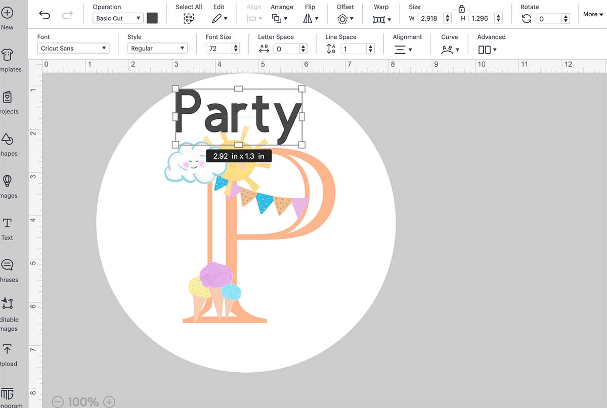 Grab a circle and change it to print then cut