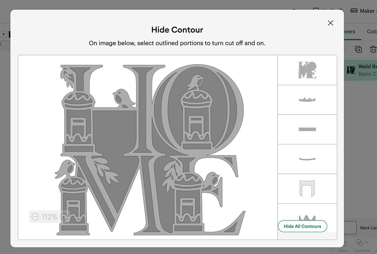 Remove the contours on Cricut Design Space