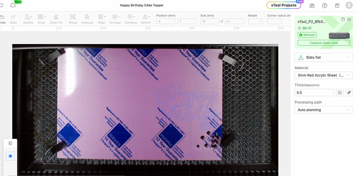 Position your cake topper in your xtool space