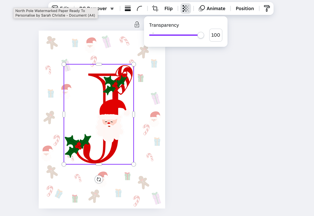 Add your letter and click on the transparency tool