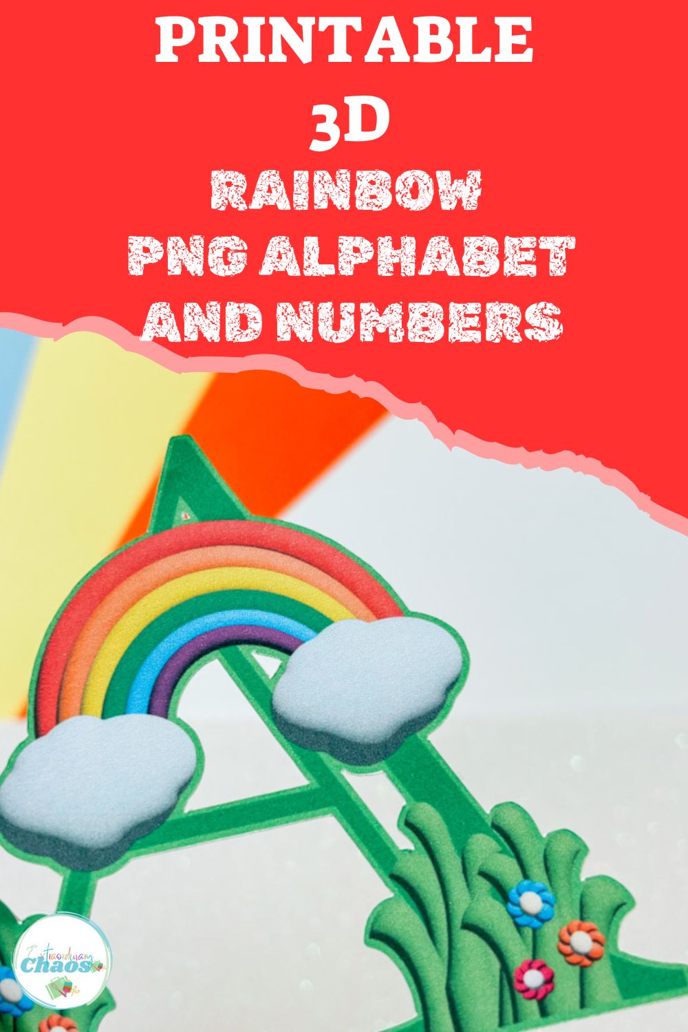 Printable 3d Rainbow PNG Alphabet and Number Set for Scrapbooking