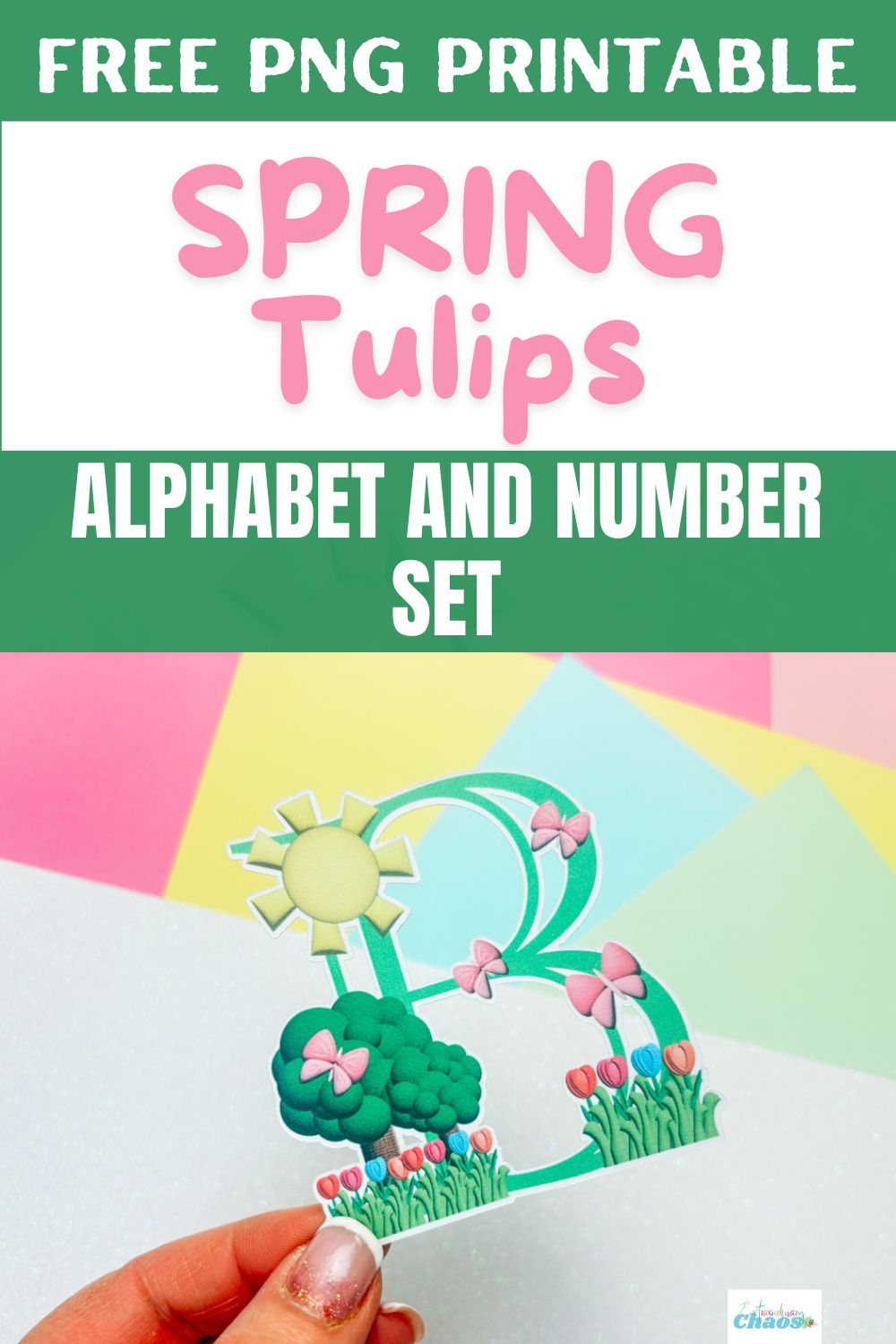 FREE PNG Printable Spring Tulips 3d puff style alphabet and number set