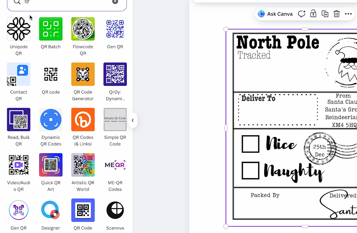 Make you QR code for your North Pole Labels