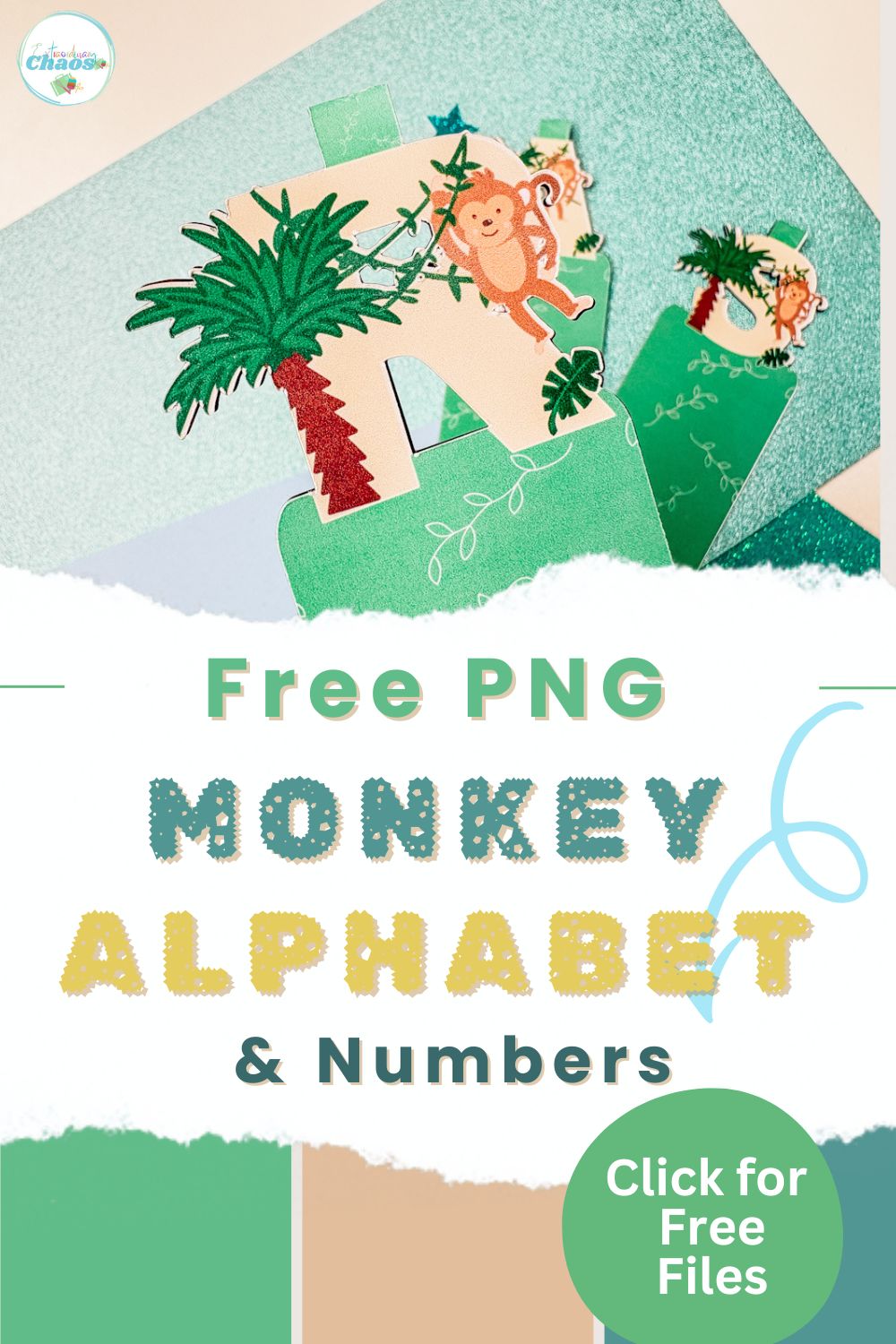 Free PNG Cute Jungle Monkey Alphabet and Number set for Cricut and Silhouette for Nursery projects, New Baby Cards and Baby Showers