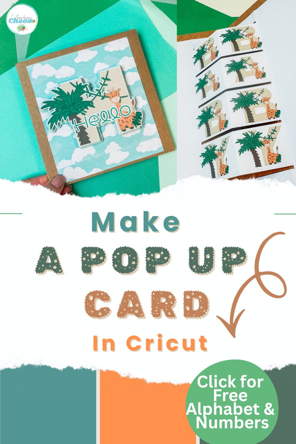 Step by step how to make a pop up card in Cricut and free Giraffe Alphabet and number set for Cricut