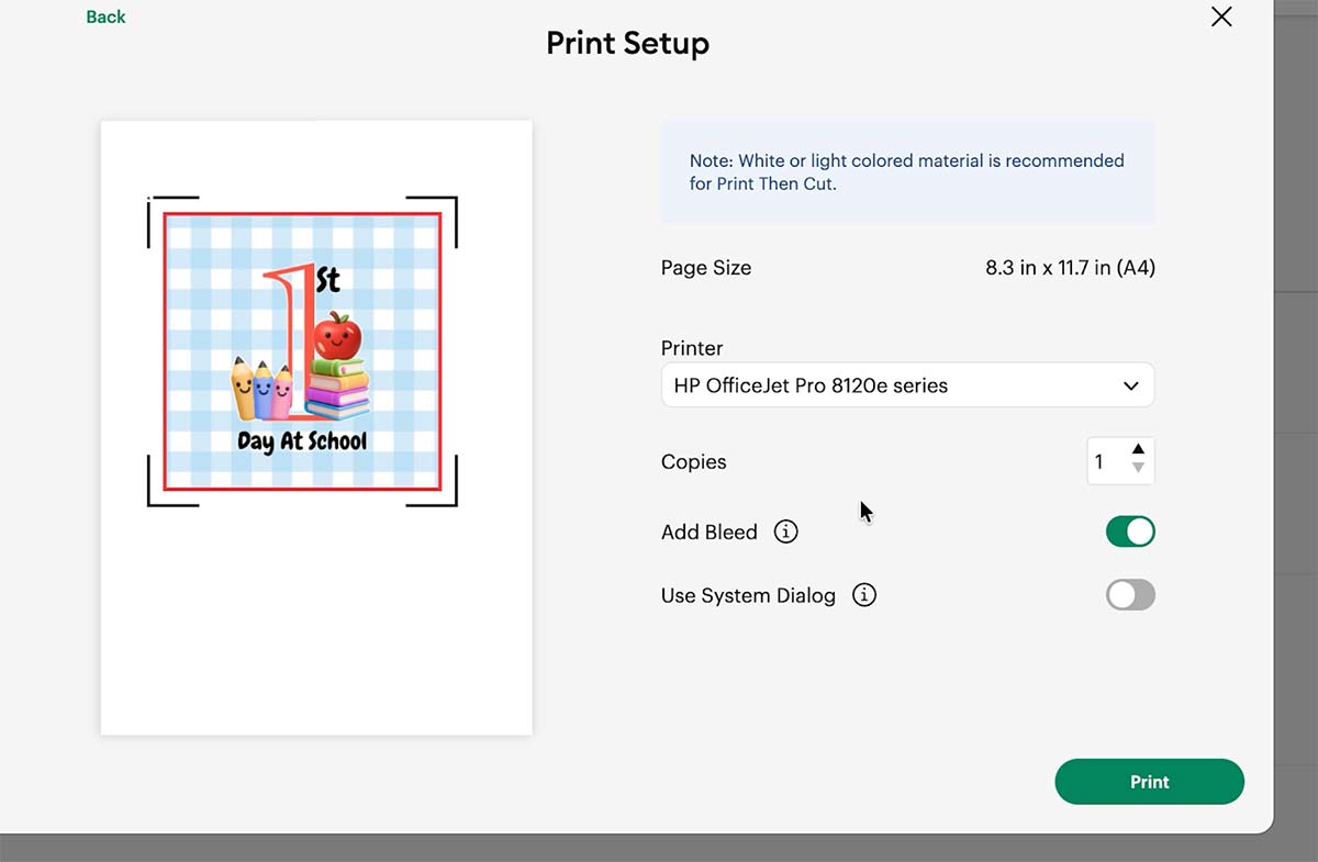 send your back to school to print using printer settings